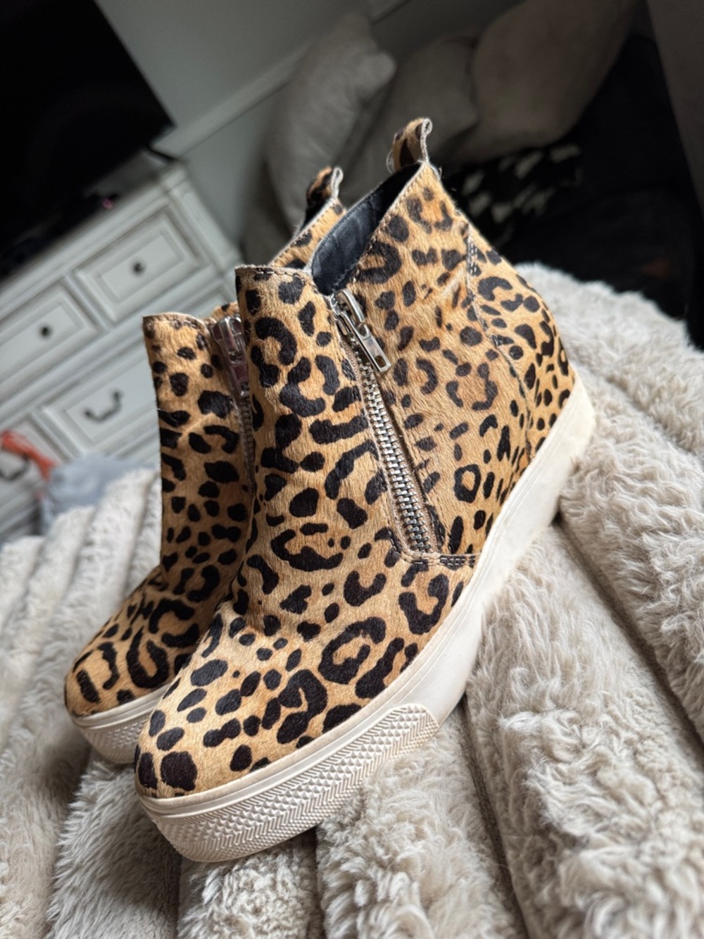 Steve Madden Leopard-Print Wedge Sneakers in Tan and Black